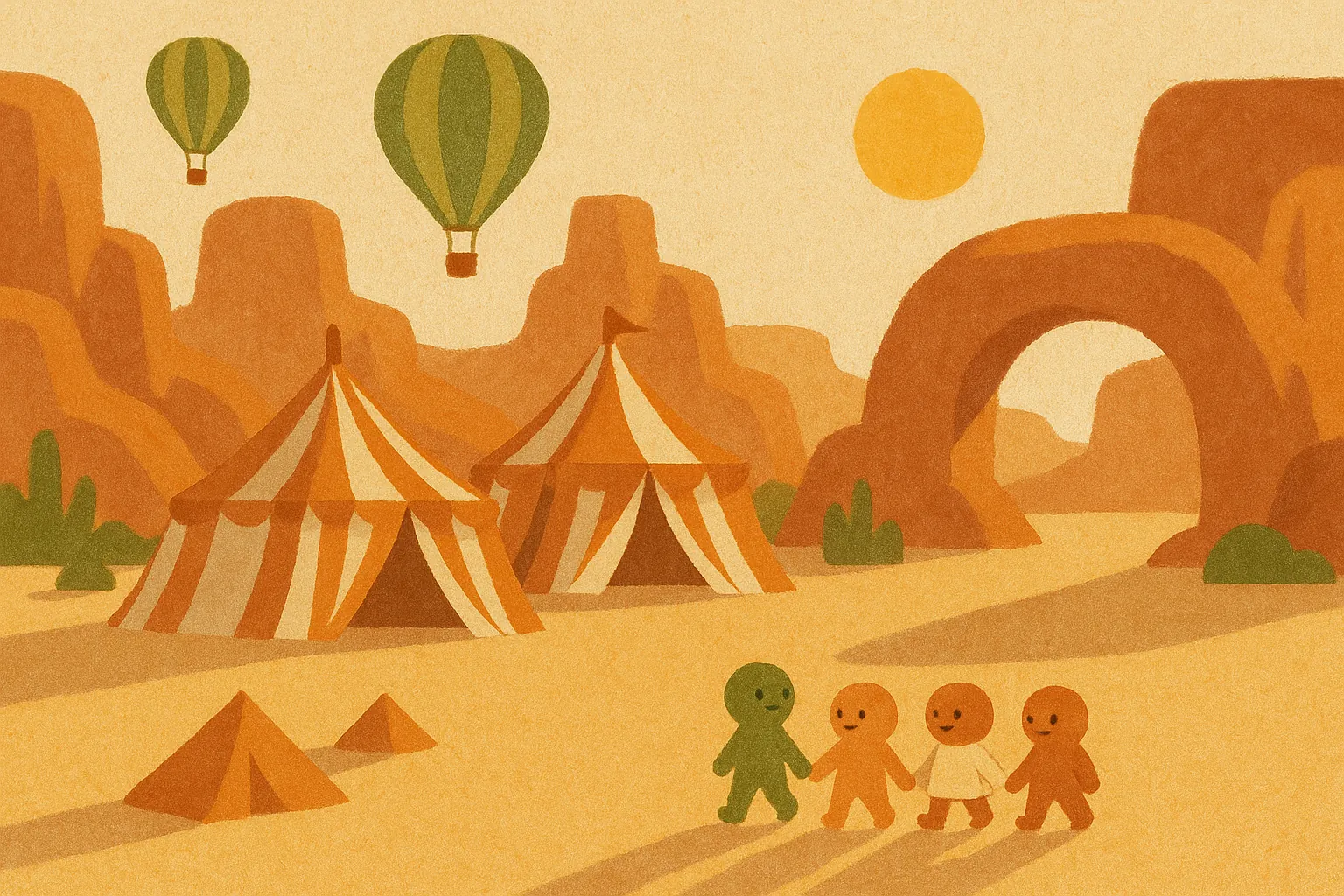 Desert festival camp at golden hour